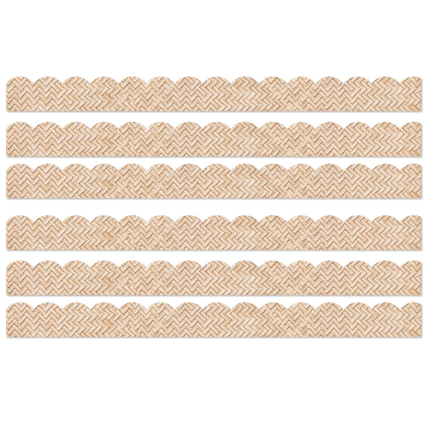 True to You Woven Bamboo Scalloped Bulletin Board Borders, 39 Feet Per Pack, 6 Packs