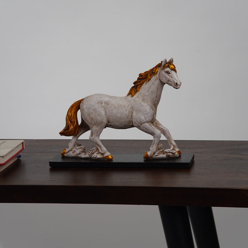 Bbh Homes Horse Sculpture Vintage Resin Antique White Gold 12&#x22;X9&#x22;X3.5&#x22;