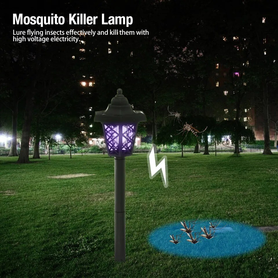 Solar Powered Outdoor LED Mosquito Lamp Fly Bug Insect Zapper Killer Trap Light