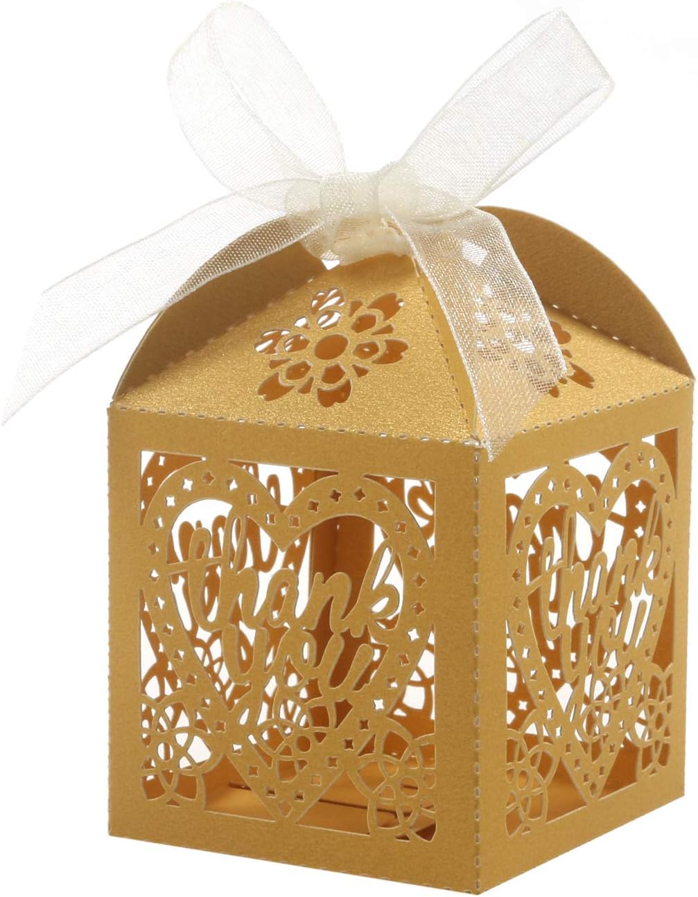 100 Gold Laser Cut Thank You Gift Boxes with Ribbons