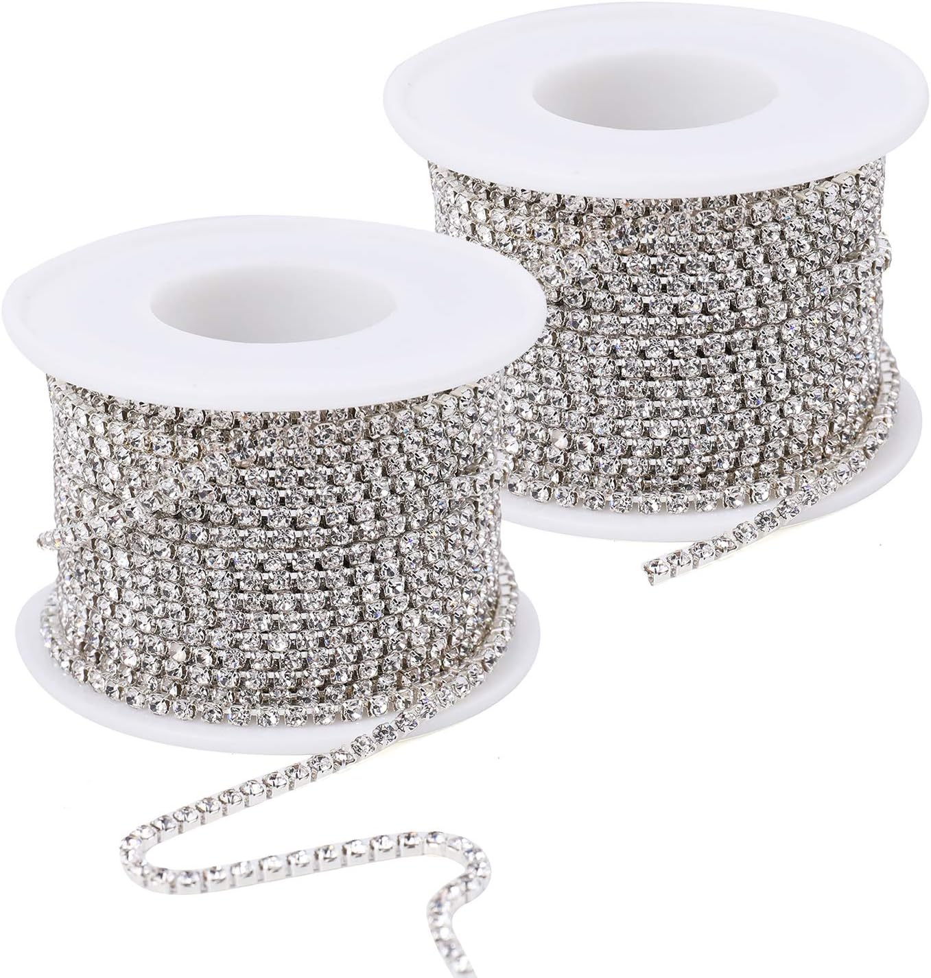 21.8 Yards 2.5mm Rhinestone Chain Diamond Chain Rhinestone Ribbon for Crafts - Crystal Silver