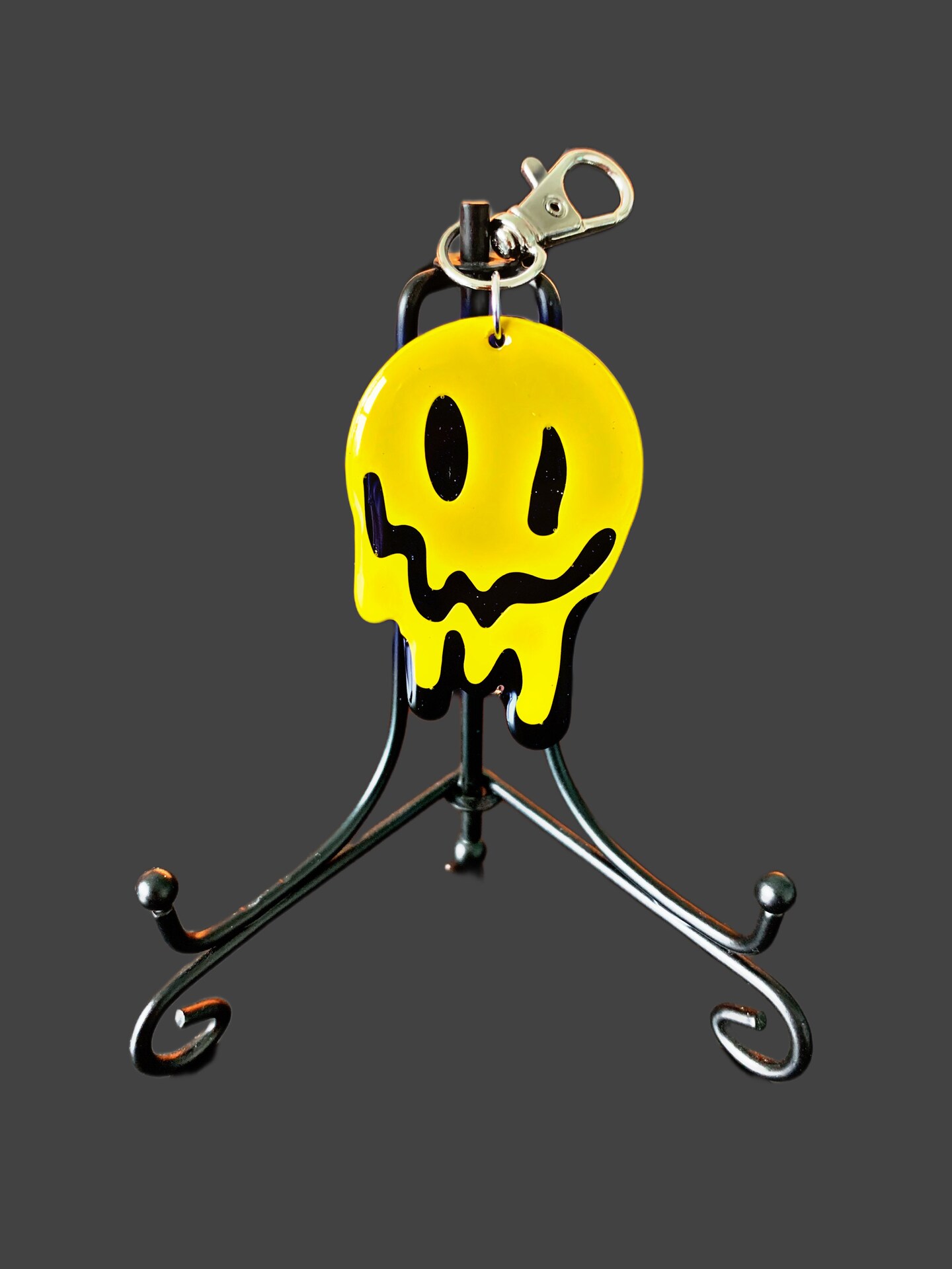 Hand Painted Melting Happy Face Keychain 3.5