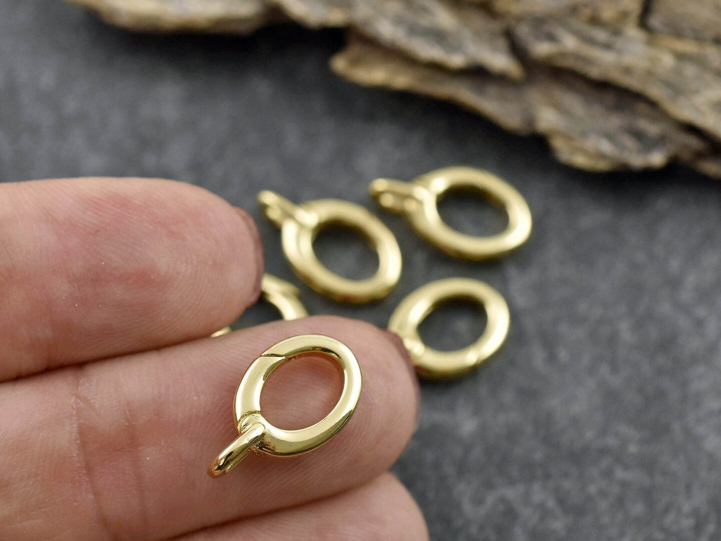 *5* 16x9mm 18k Gold Plated Oval Spring Ring Clasps