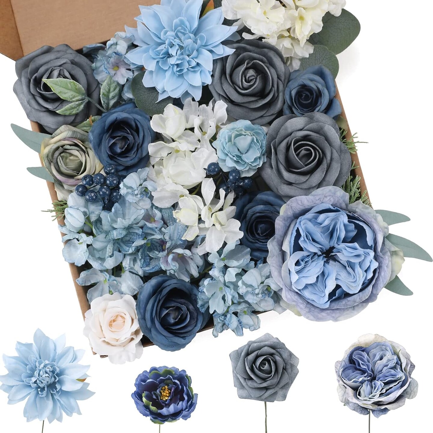 Artificial Flowers Combo with Stem in Dusty Blue