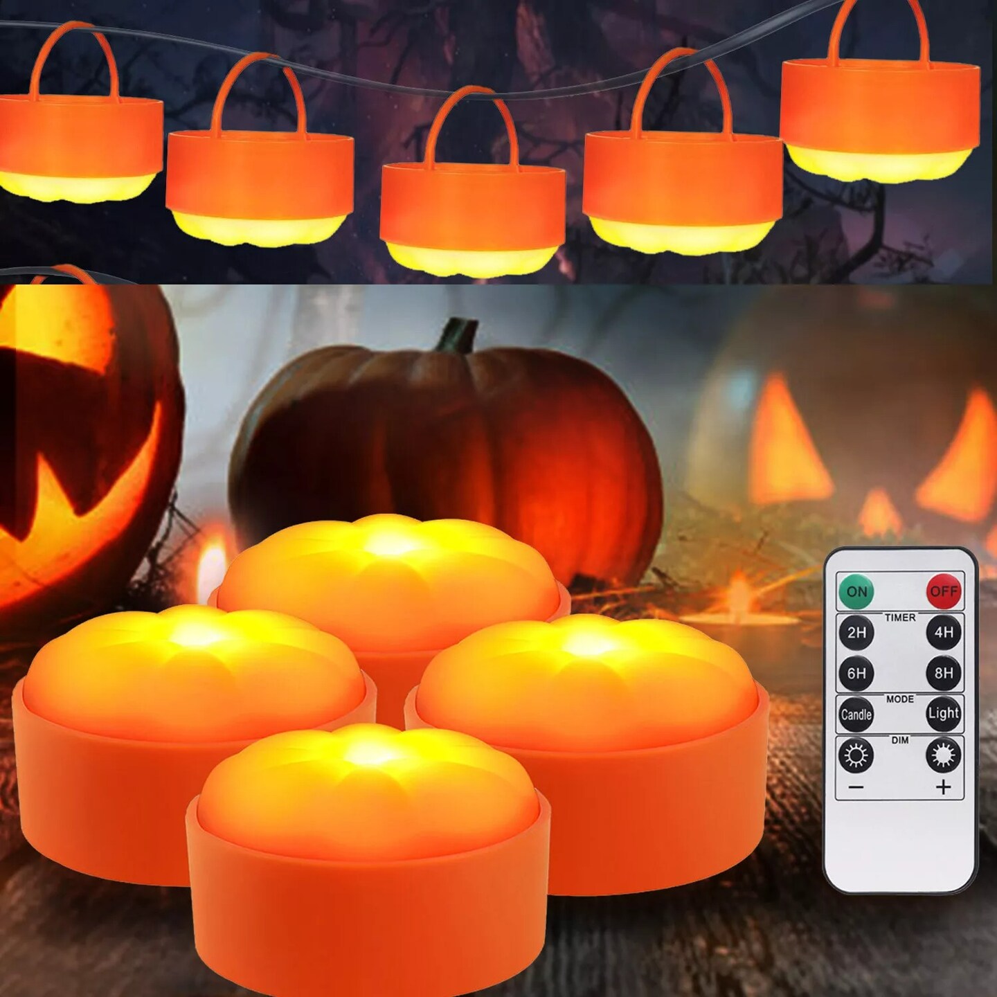 4 Pack Halloween Pumpkin Lights Battery LED Candles Remote Control Party Decor