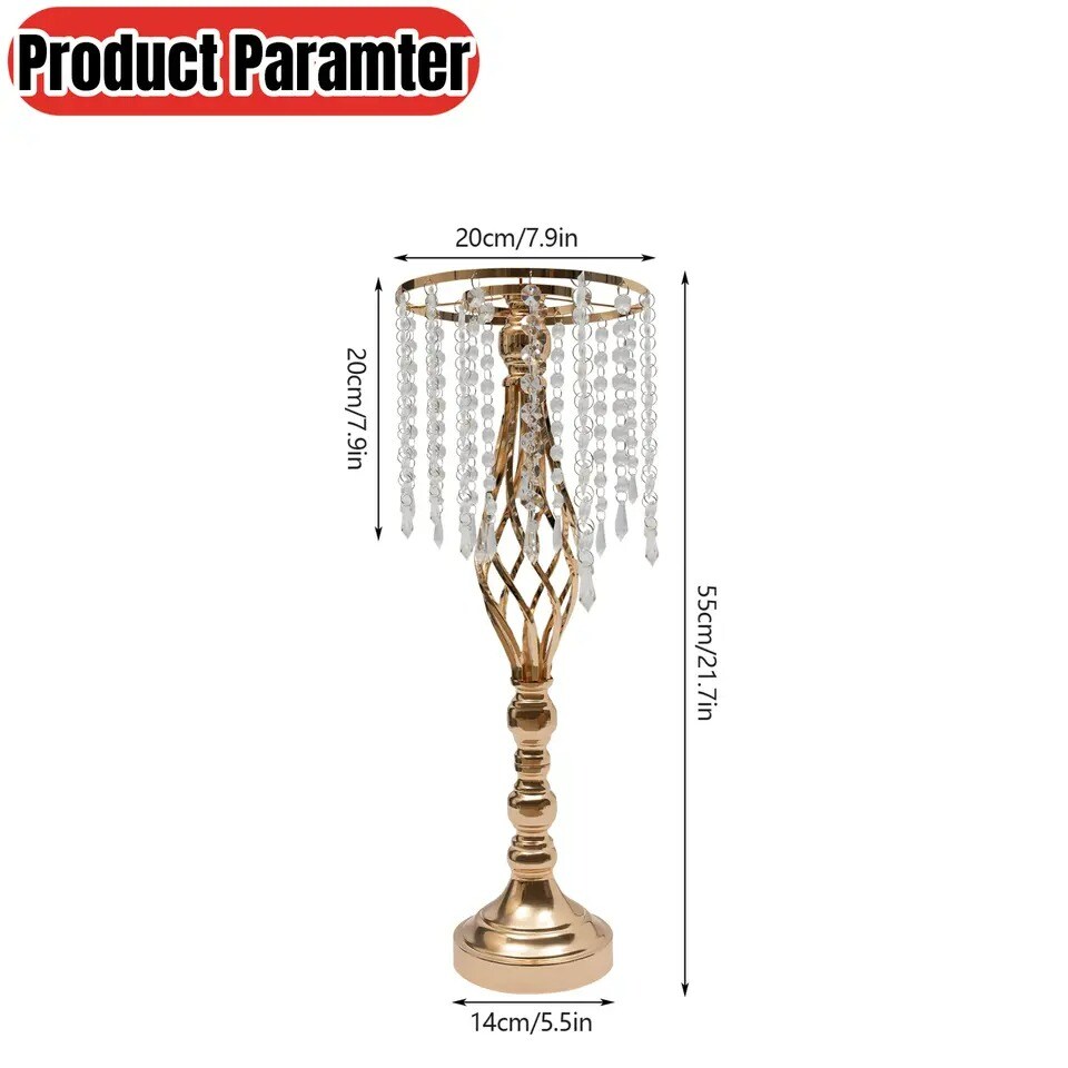 10Pcs Crystal Flower Stands Vases 55cm Wedding Centerpieces Dining Table Gold