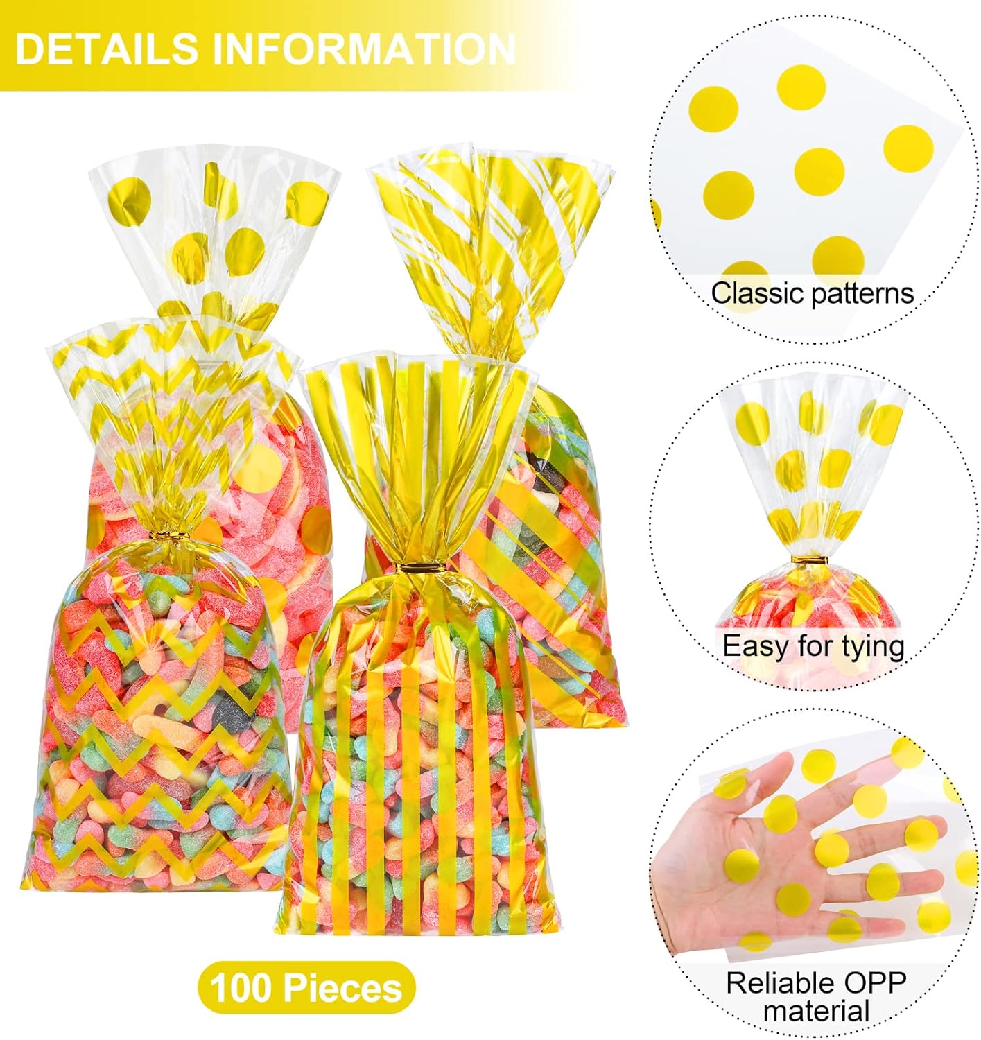 100-Pieces White Cellophane Treat Bags with Twist Ties