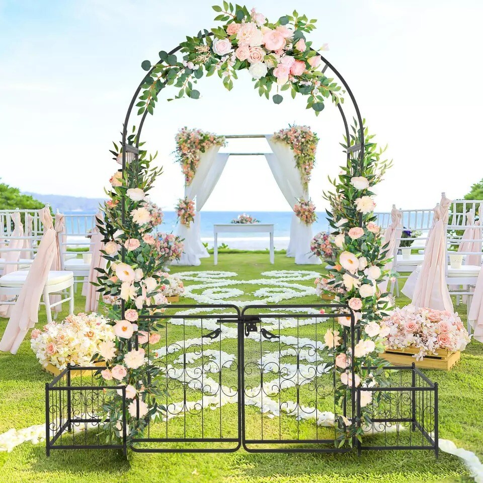Metal Garden Arch with Planter Boxes Gate Wedding Arch Climbing Plants Black