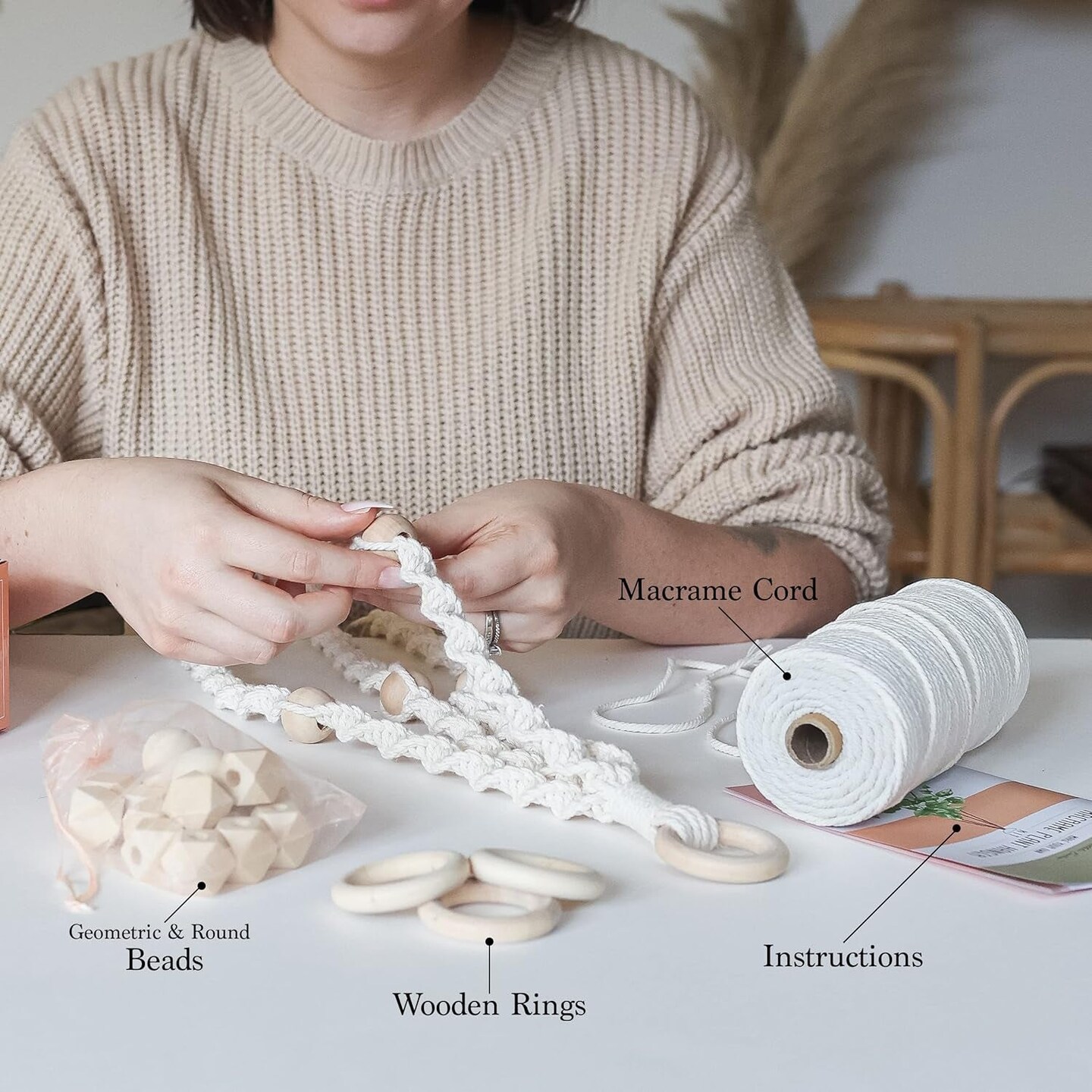 Macrame Kit - Makes 3 Macrame Plant Hangers with Easy to Follow Instructions for Adult Beginners - Includes 109 Yards 3Mm Cotton Macrame Cord, Natural Wooden Beads &#x26; Custom Instruction Booklet