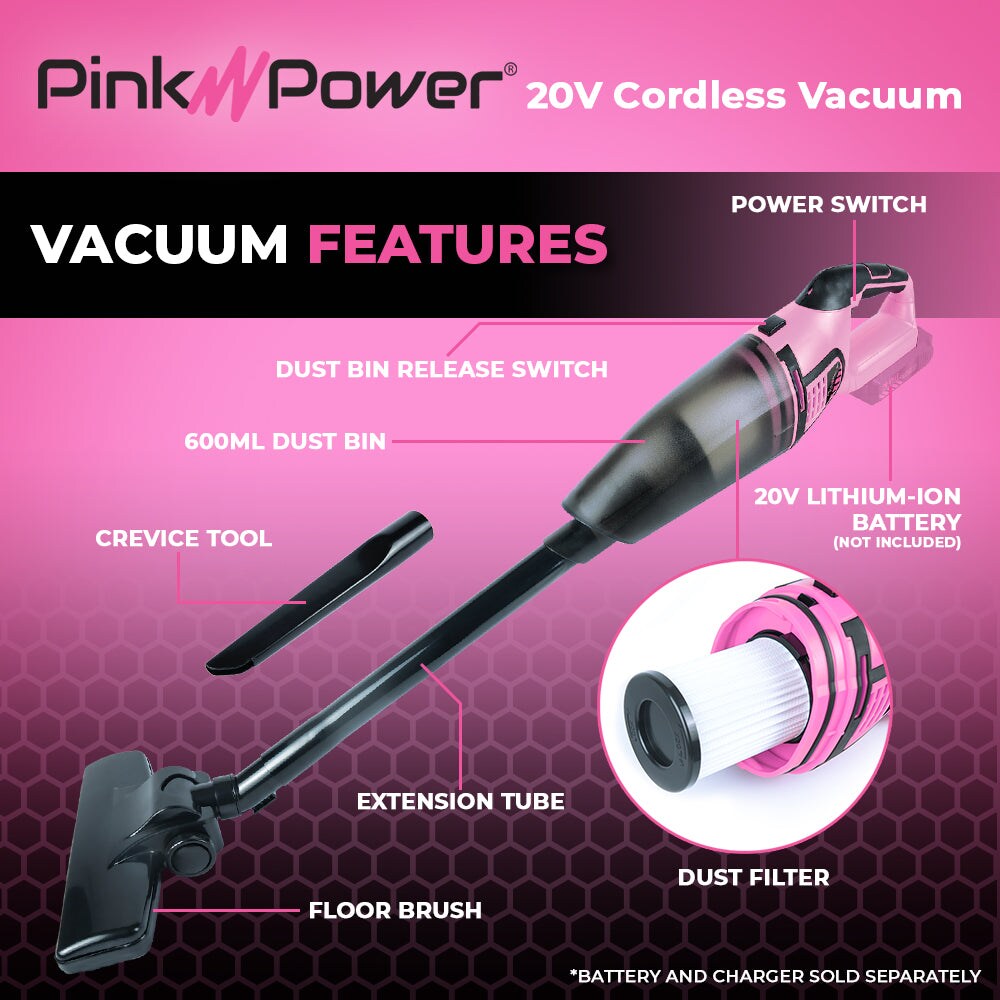 Pink Power 20V Lithium Ion Cordless Vacuum (Tool Only)