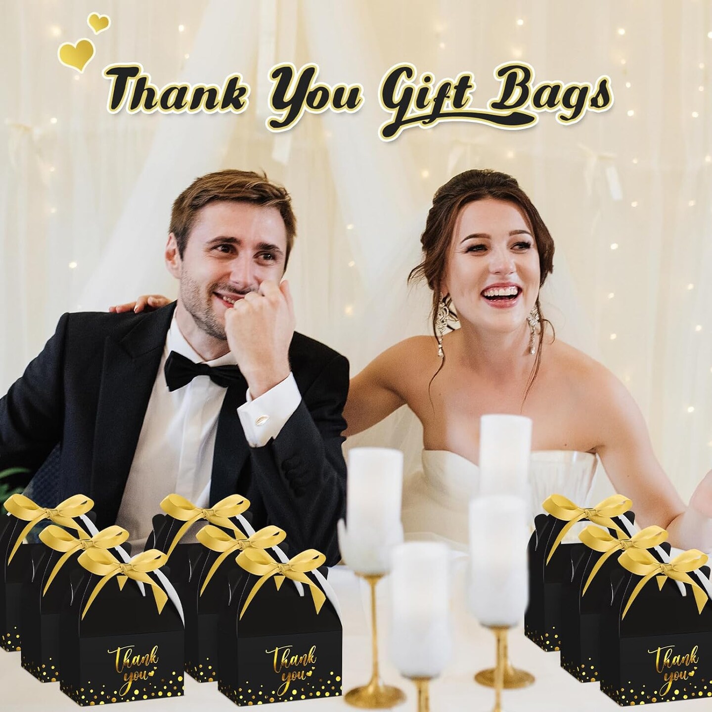 50-Pieces Thank You Gift Boxes with Handles &#x26; Ribbon