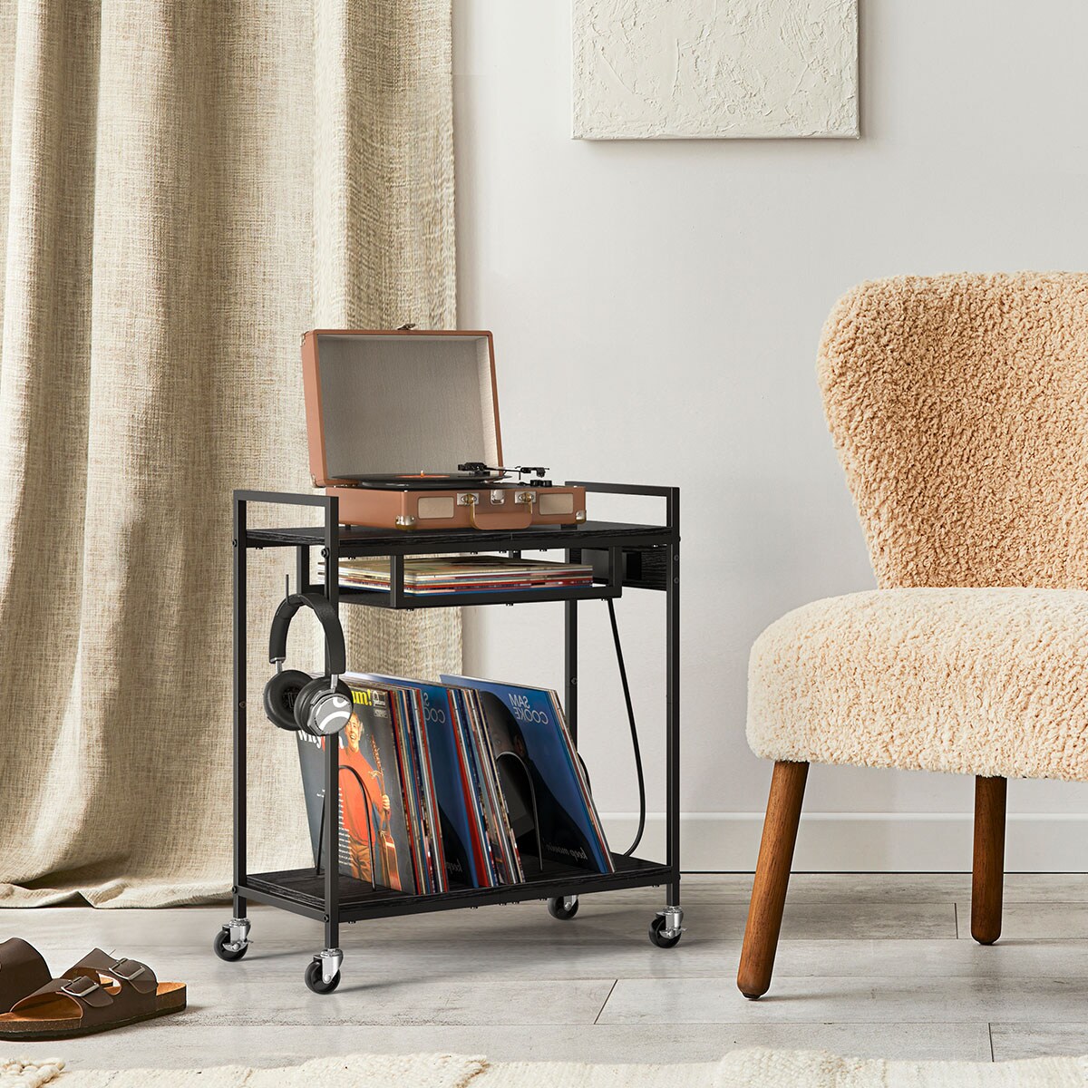 Vinyl Record Stand 2 Tier Record Player Table Stand