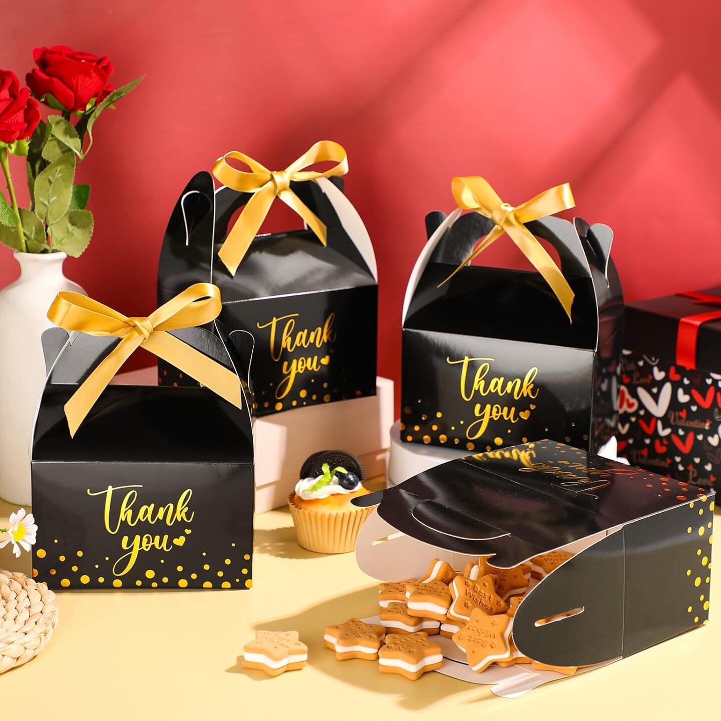 50-Pieces Thank You Gift Boxes with Handles &#x26; Ribbon