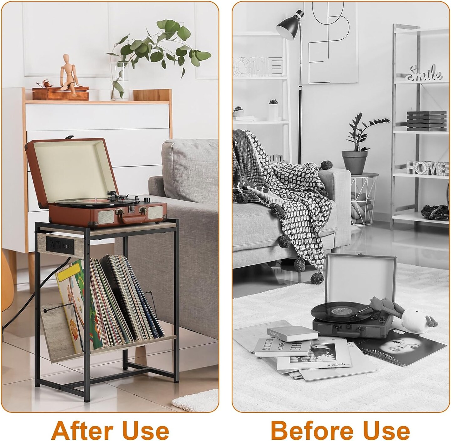 Record Player Holder Stand End Table with Vinyl Storage