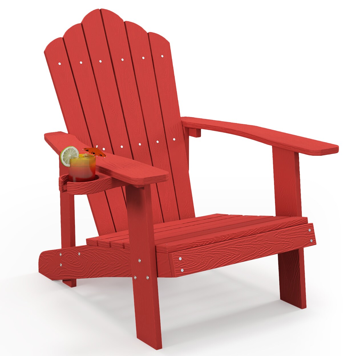 Patio Hips Outdoor Weather Resistant Slatted Chair Adirondack Chair W/ Cup Holder