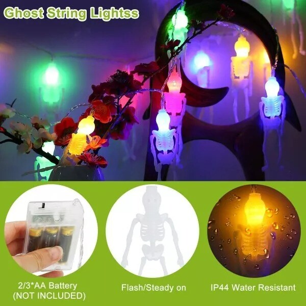 50LED Halloween String Lights Skeleton Skull Party Decor Fairy Battery Lights