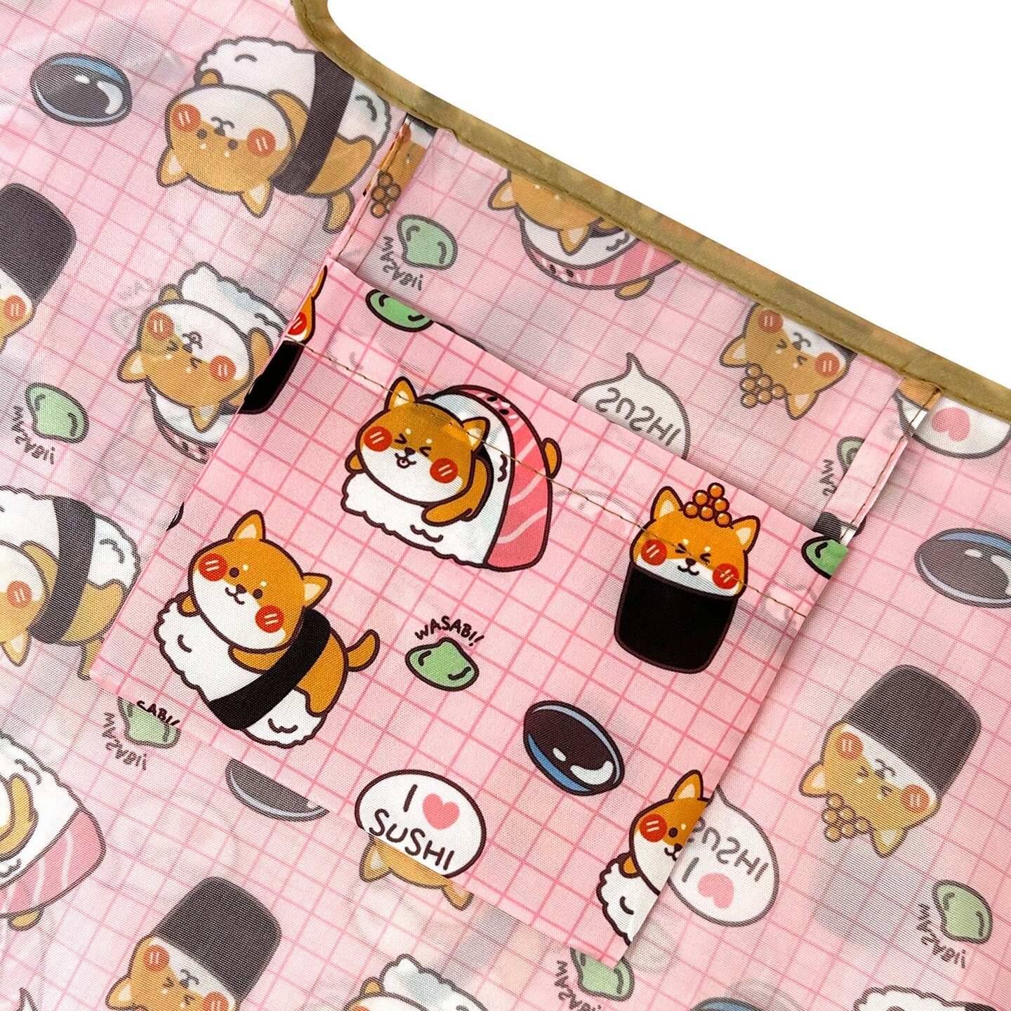 Wrapables Large &#x26; Small Foldable Tote Nylon Reusable Grocery Bags, Set of 2, Doggy Sushi