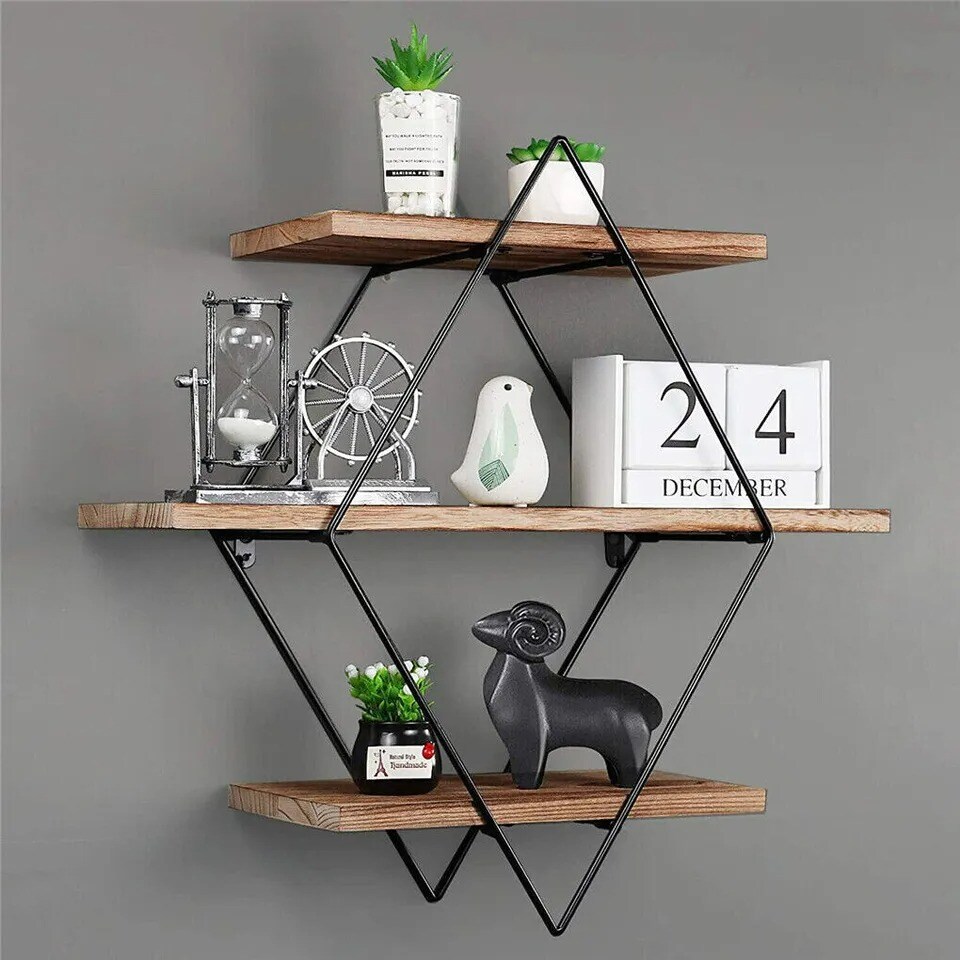 Vintage Floating Shelves Rustic Wooden Wall Shelf Display Storage Rack Art Decor