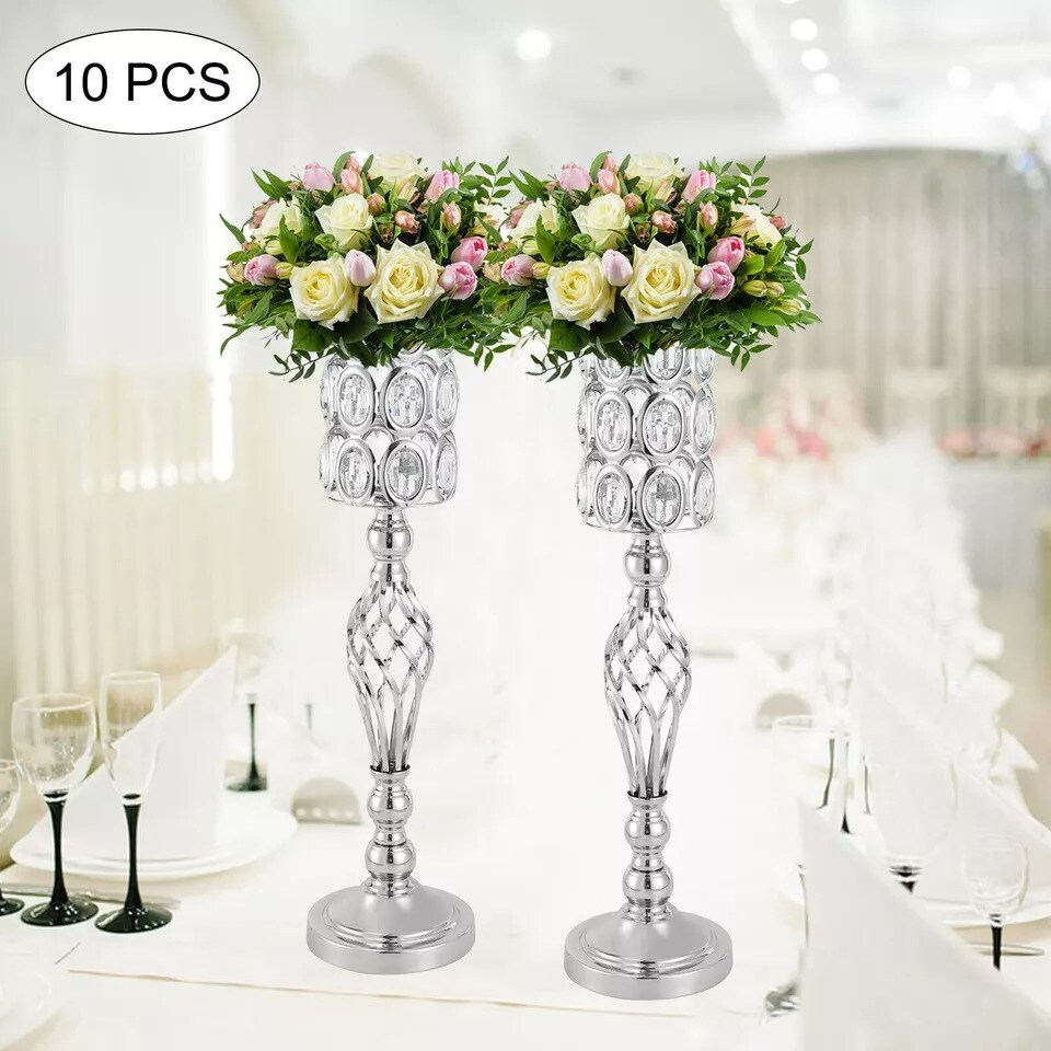 10Pcs Metal Wedding Table Centerpieces Crystal Flower Vase Stand Party Decor