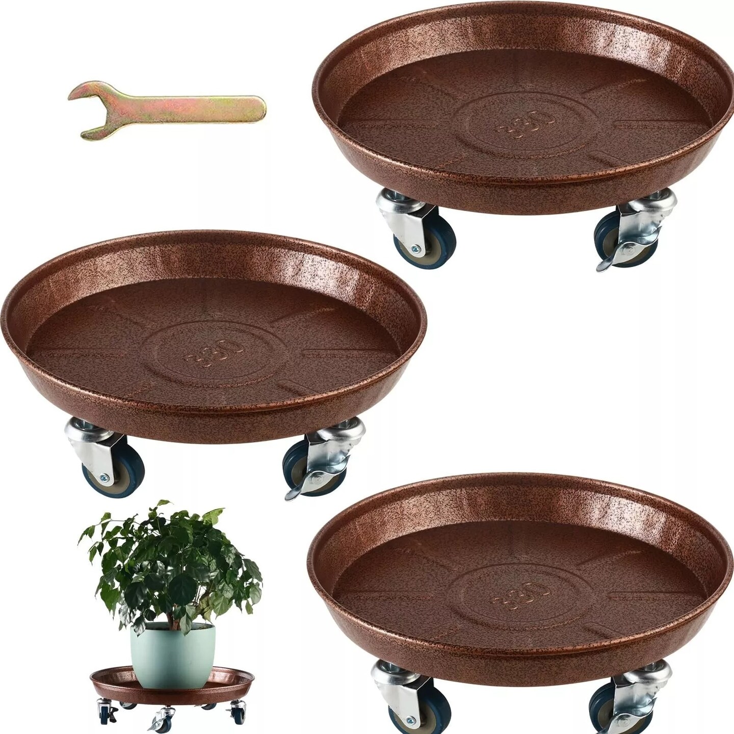 3 Packs Metal Plant Caddy with Wheels 13" Rolling Plant Stand Heavy Duty Plan