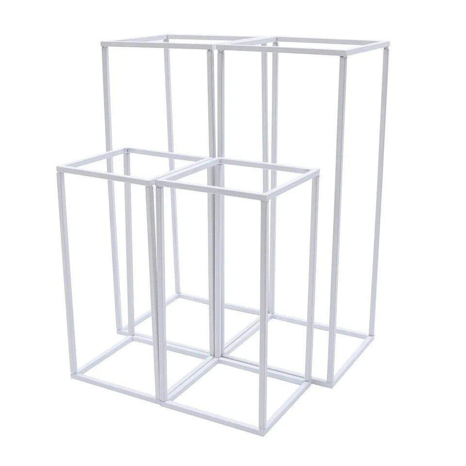 Set of 4 Metal Flower Stand White Rectangle Flower Pedestal Wedding Party Decor