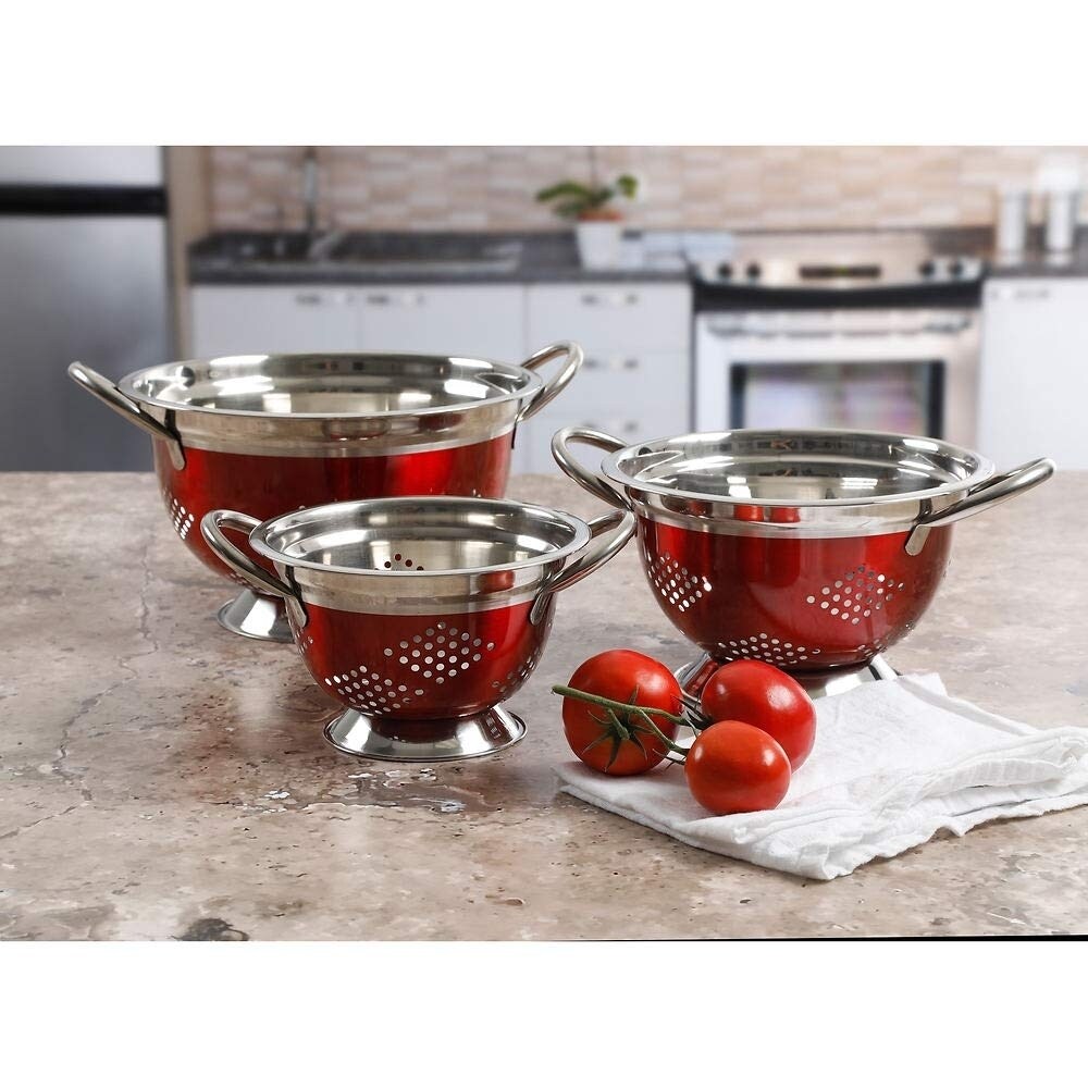 Oster   Metal Colander Red Stainless Steel (3-piece Set)-