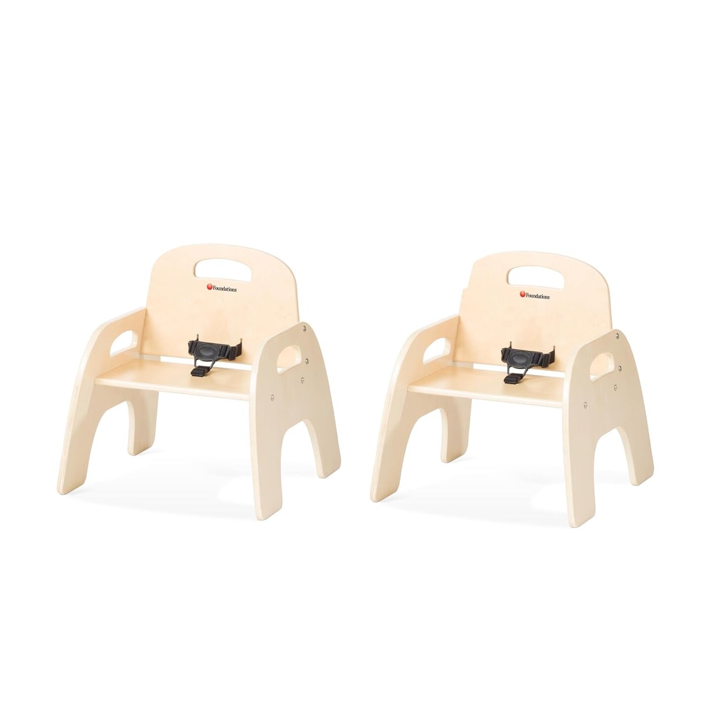 Simple Sitter Low Wood Feeding Chairs Multipack, Wide No-Tip Base, Adjustable Safety Harness, Stackable Wood Toddler Chairs with Food Service Grade Finish, 2 Pack (9 Inch)