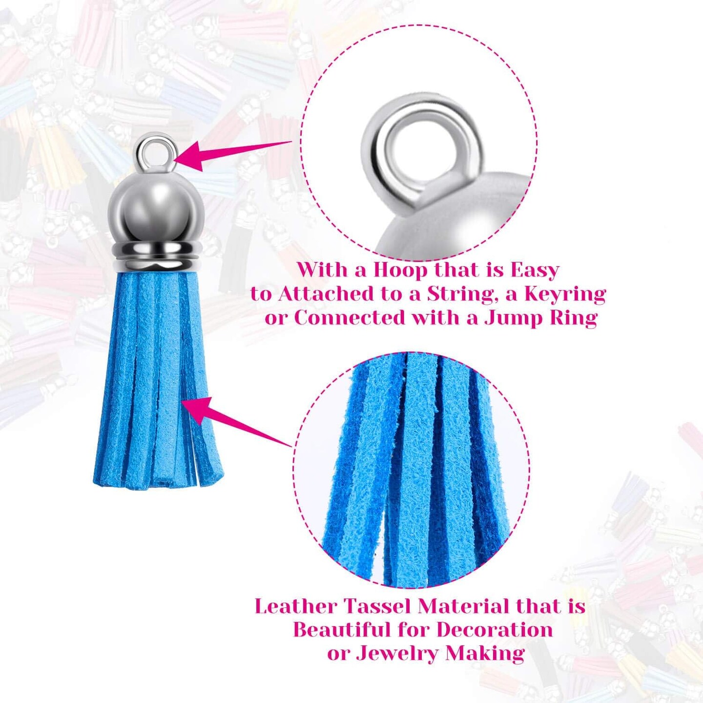 200pcs Leather Keychain Tassels Bulk for Crafts, Acrylic Blanks, Charms, Earrings, Bracelets and Jewelry Making (40 Colors)