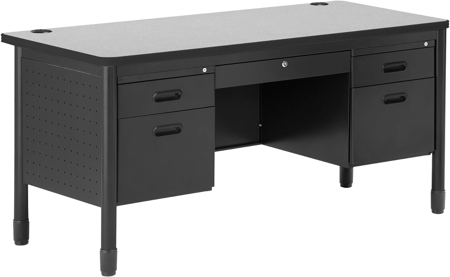 Double Pedestal Learniture Steel Teacher Desk, Gray Nebula