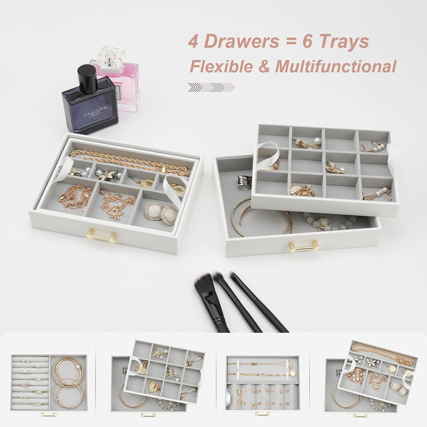 6-in-1 Stackable Jewelry Drawer Organizer with 4 Drawers