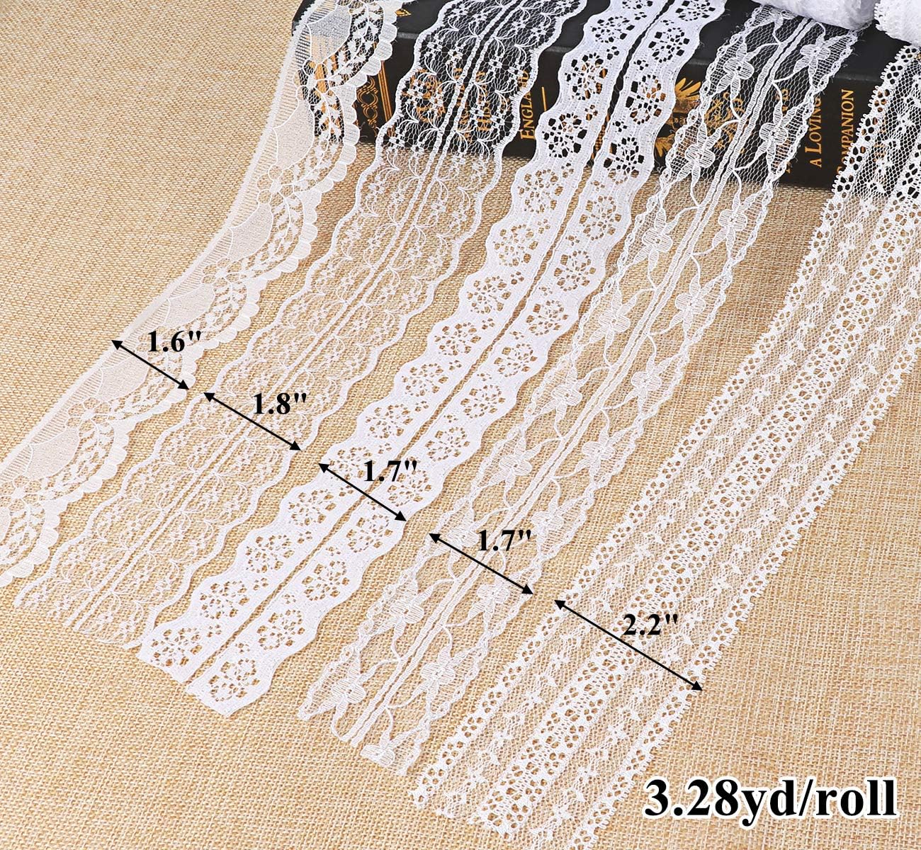 46 Yards White Lace Ribbon 14 Rolls Vintage Lace Trims 0.6 to 2.1 inch Ribbon Lace with Assorted Pattern for Sewing, Crafts, Wedding Ribbon, Flower Ribbon, 3.28 Yards Each