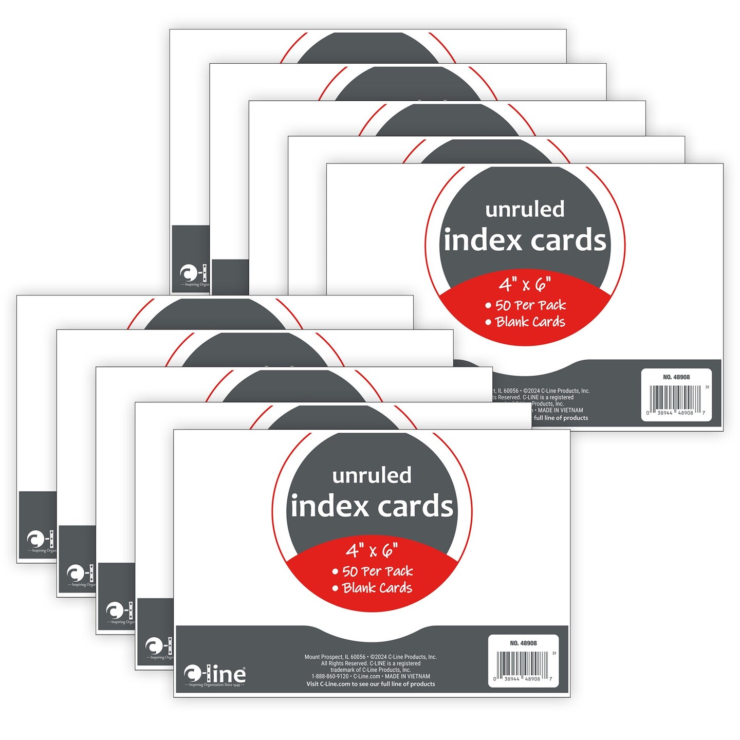 Index Cards, 4&#x22; x 6&#x22;, White, Unruled, 50 Per Pack, 10 Packs