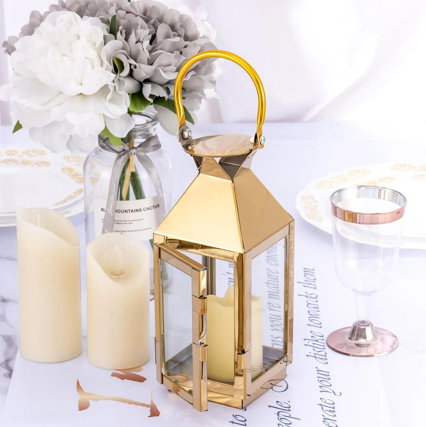 GOLD 8&#x22; tall Metal Lantern Candle Holder Party Wedding Home Events Centerpieces