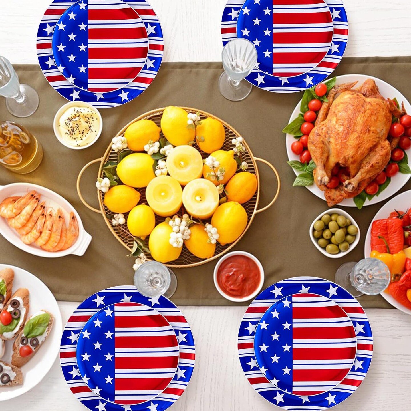 60-Pieces 4th of July American Flag Plastic Plates