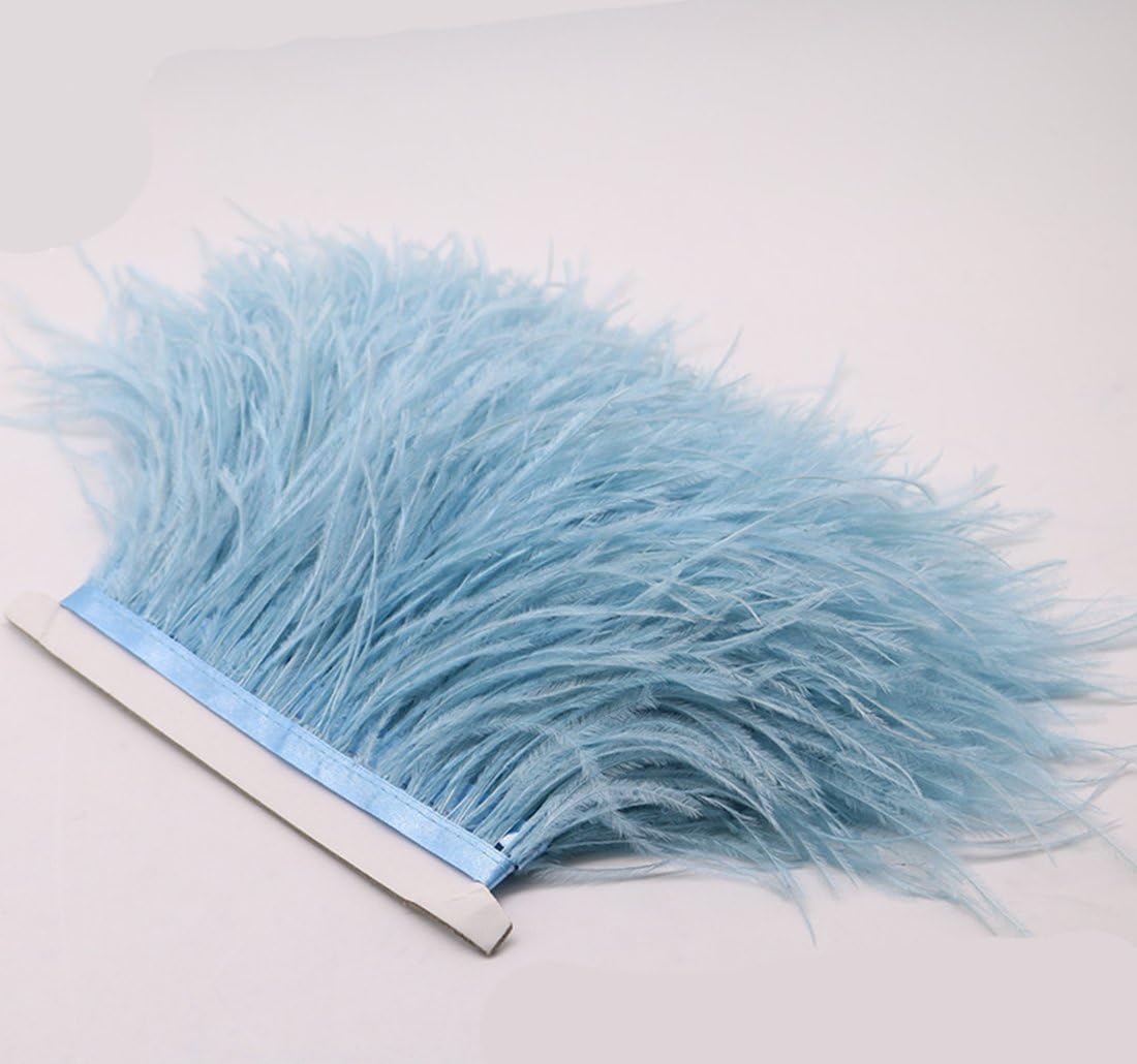 2 Yards 4-6inch Soft &#x26; Natural Ostrich Feathers Fringe Trims Ribbon Used for Dress, Sewing, Craft Clothing, Lighting Decoration, Clothing DIY, etc. (Light Blue)
