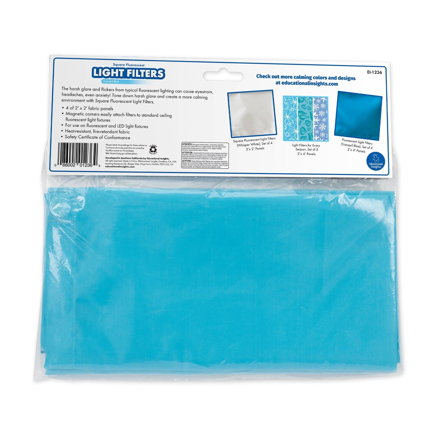 Classroom Light Filters, 2&#x27; x 2&#x27;, Tranquil Blue, Set of 4