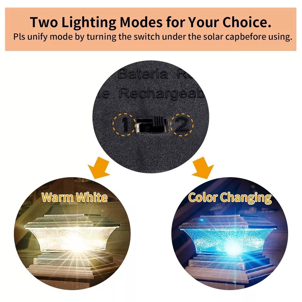 HUYIENO Solar Post Cap Lights Outdoor LED Lighting Deck Fence Two Modes