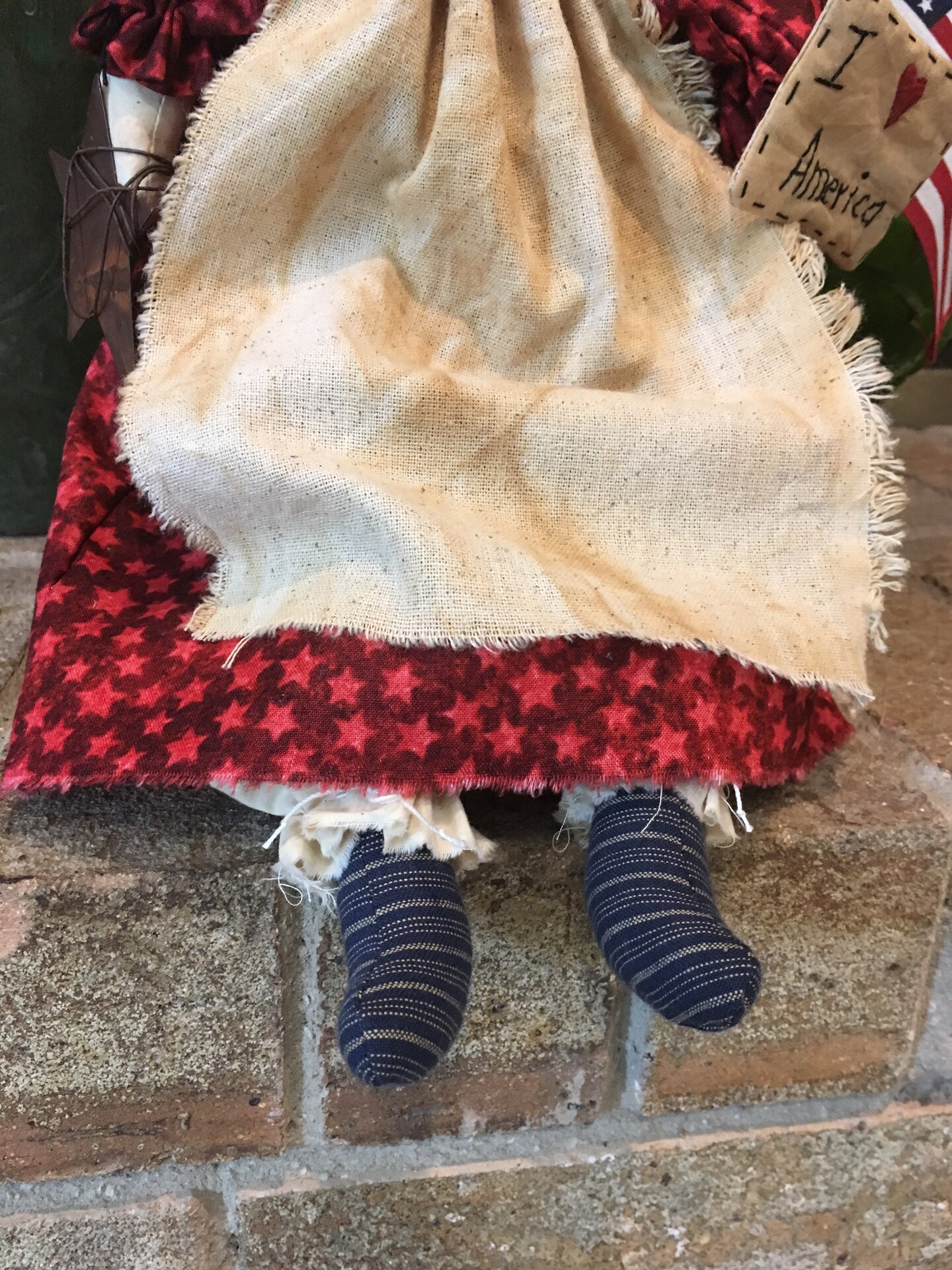 Handmade Primitive Patriotic Raggedy Ann Doll - Americana Pin