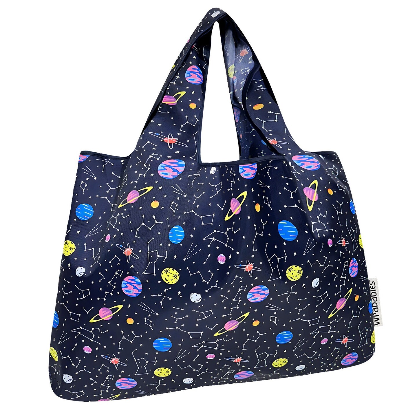 Wrapables Large Foldable Tote Nylon Reusable Grocery Bags, Outer Space