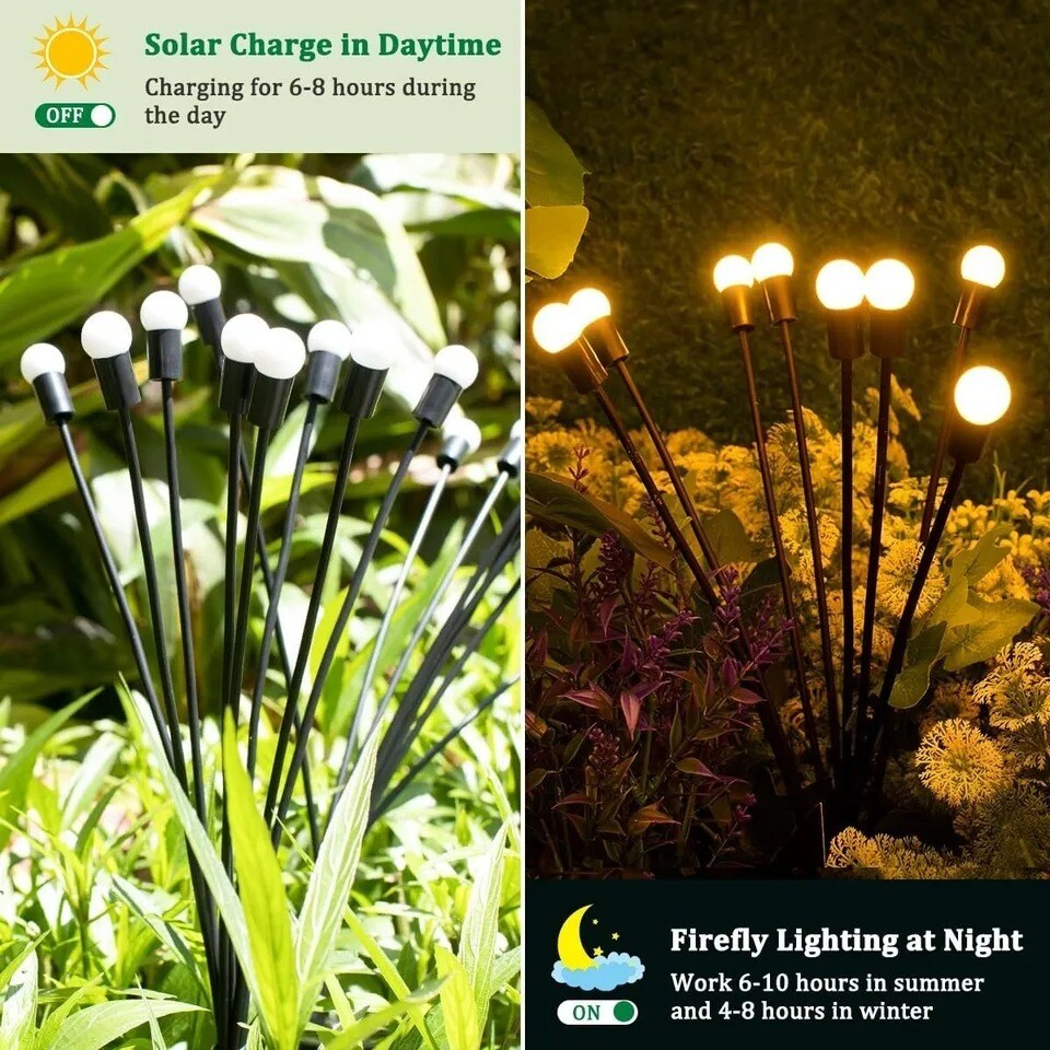8-Pack Solar Firefly Lights 64 LED Solar Garden Lights for Outside Waterproof