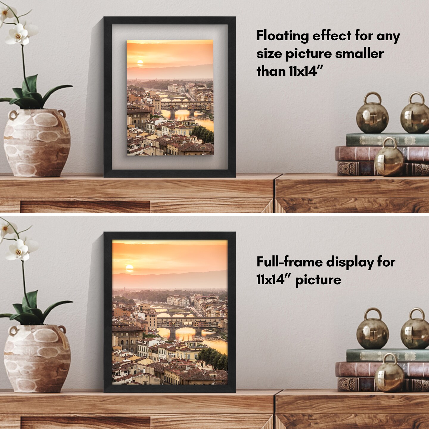 Americanflat Floating Picture Frame for Wall Art - Photo Frame with Floating Effect for Photos, Wall Art, and Pressed Flowers - Polished Glass Cover - Hanging Hardware