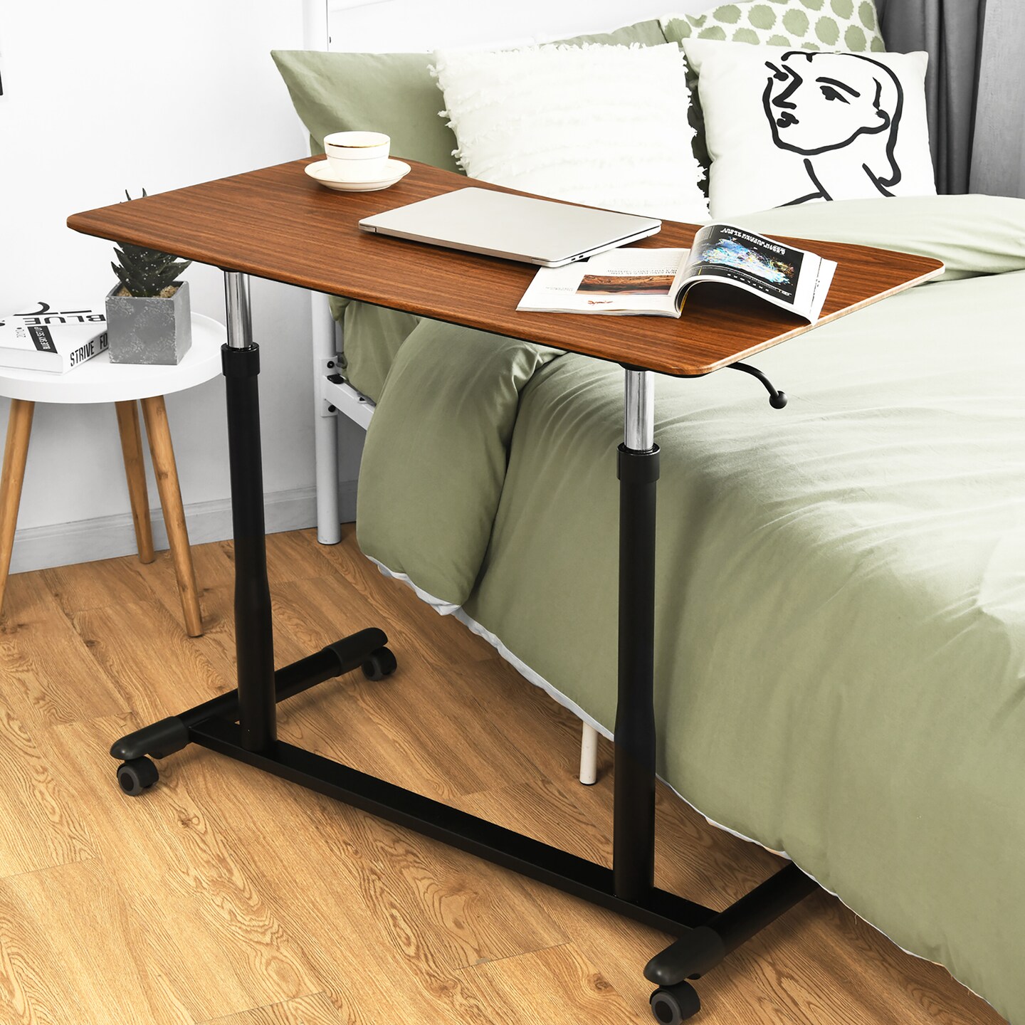 Goplus Height Adjustable Computer Desk Sit Stand Rolling Notebook Table Natural\Brown\Black