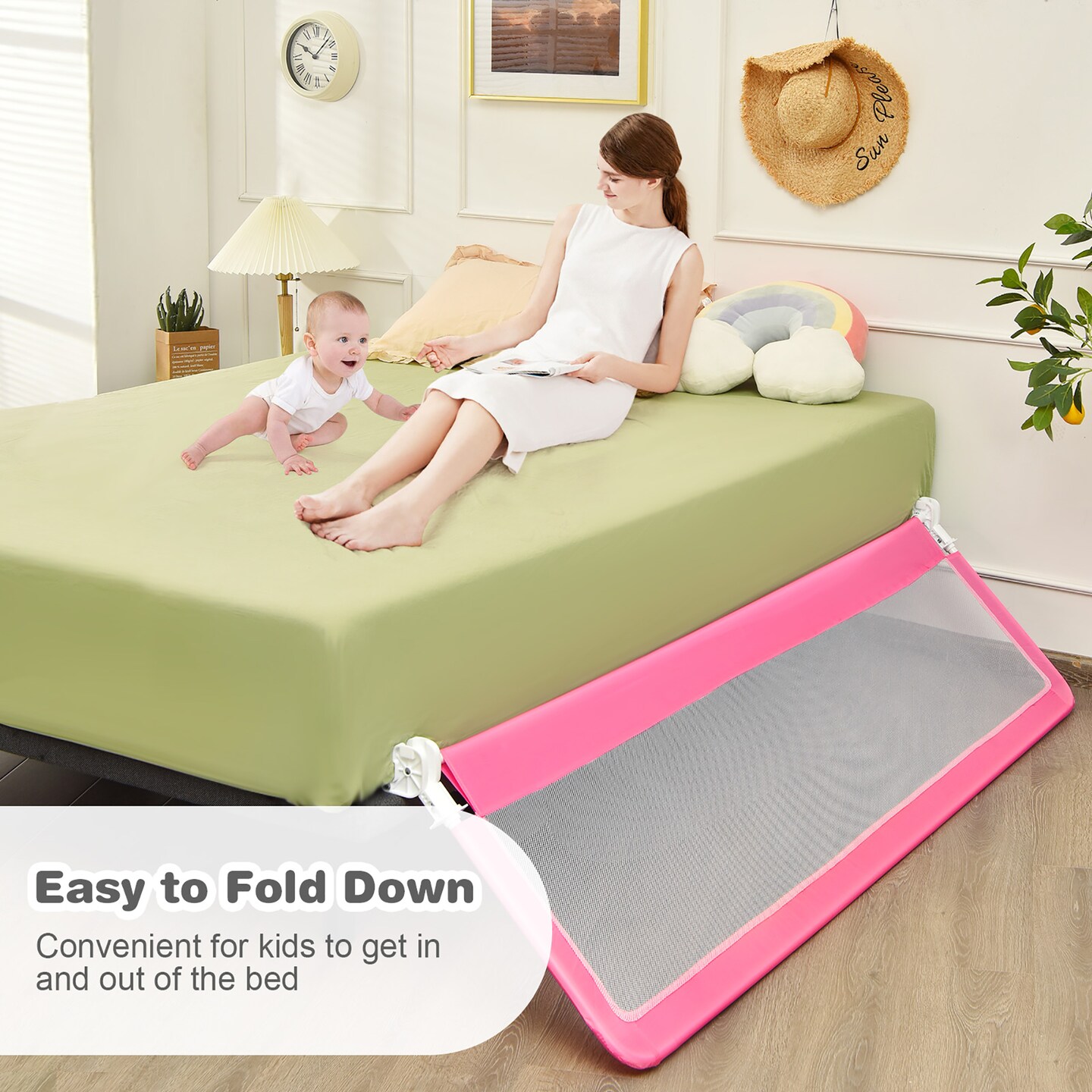 Babyjoy 71&#x27;&#x27;Foldable Baby Bed Rail Guard Toddlers Swing Down Safety Bedrail