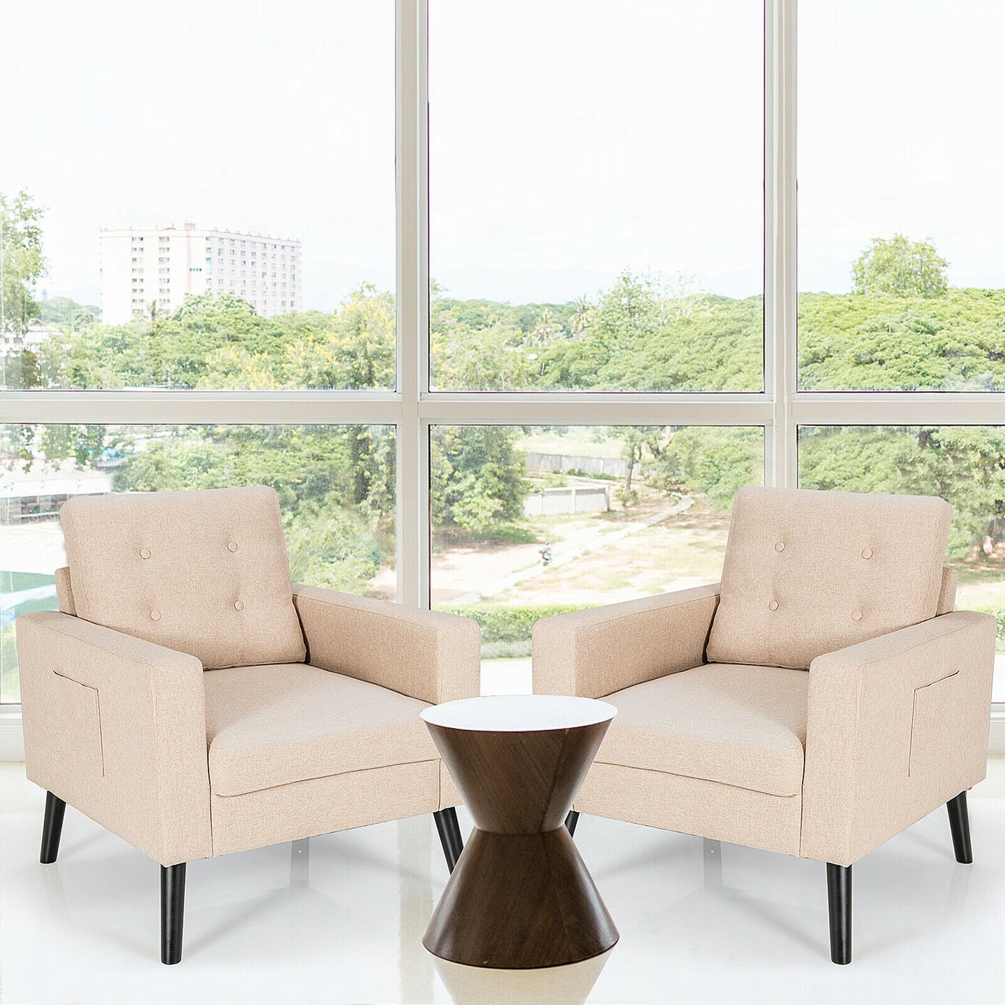Costway Set of 2 Upholstered Accent Chair Single Sofa Armchair w/ Wooden Legs