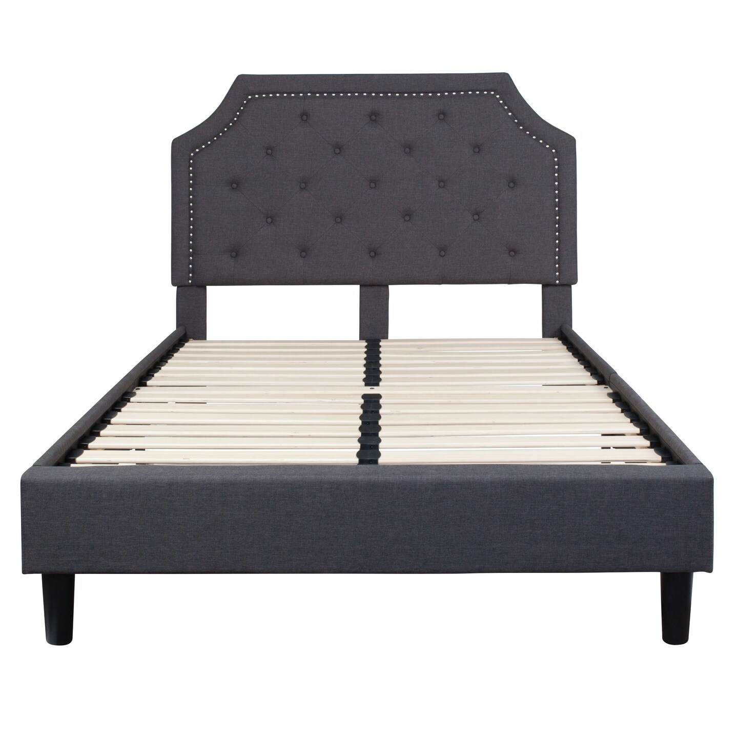 Merrick Lane Provence Platform Bed with Slatted Support Contemporary Tufted Upholstery with Accent Nail Trim