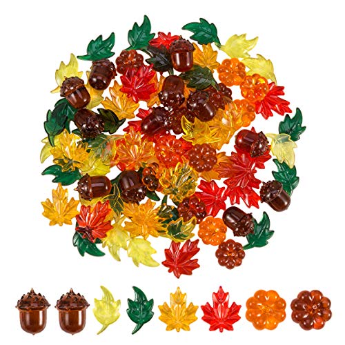 84 Pieces Acrylic Leaves Mini Acrylic Pumpkin Maple Leaves Acorns Crystals Gems for Thanksgiving Home Table Scatters Decoration Autumn Table Scatters Favor Vase Filler(5 Colors)