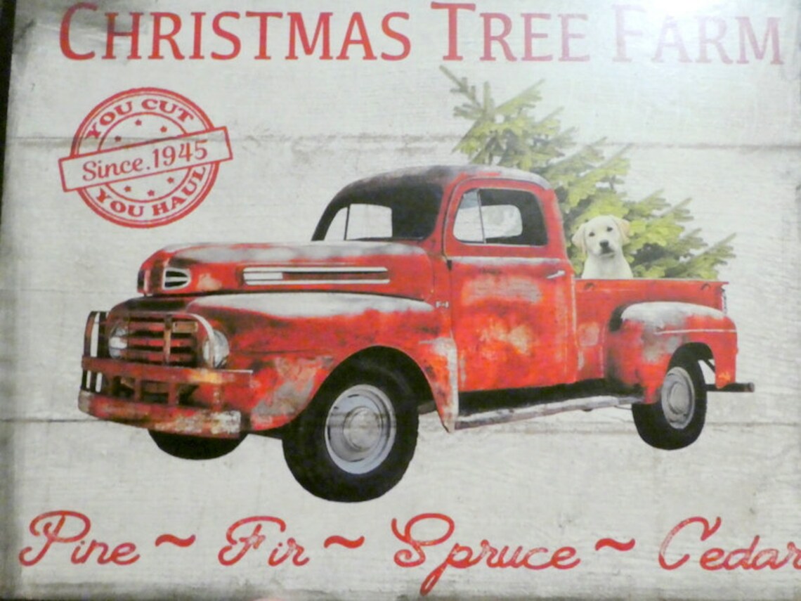 Vintage Red Truck sign, Red truck Christmas Tree Farm, Farmhouse decor product 2