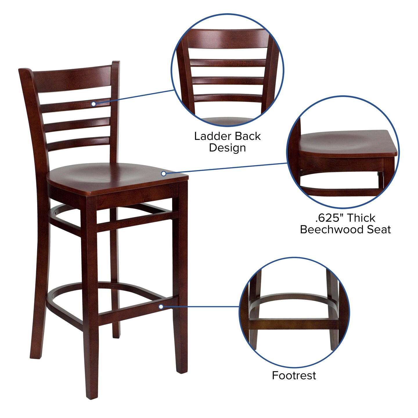 Emma and Oliver Ladder Back Wooden Restaurant Dining Barstool