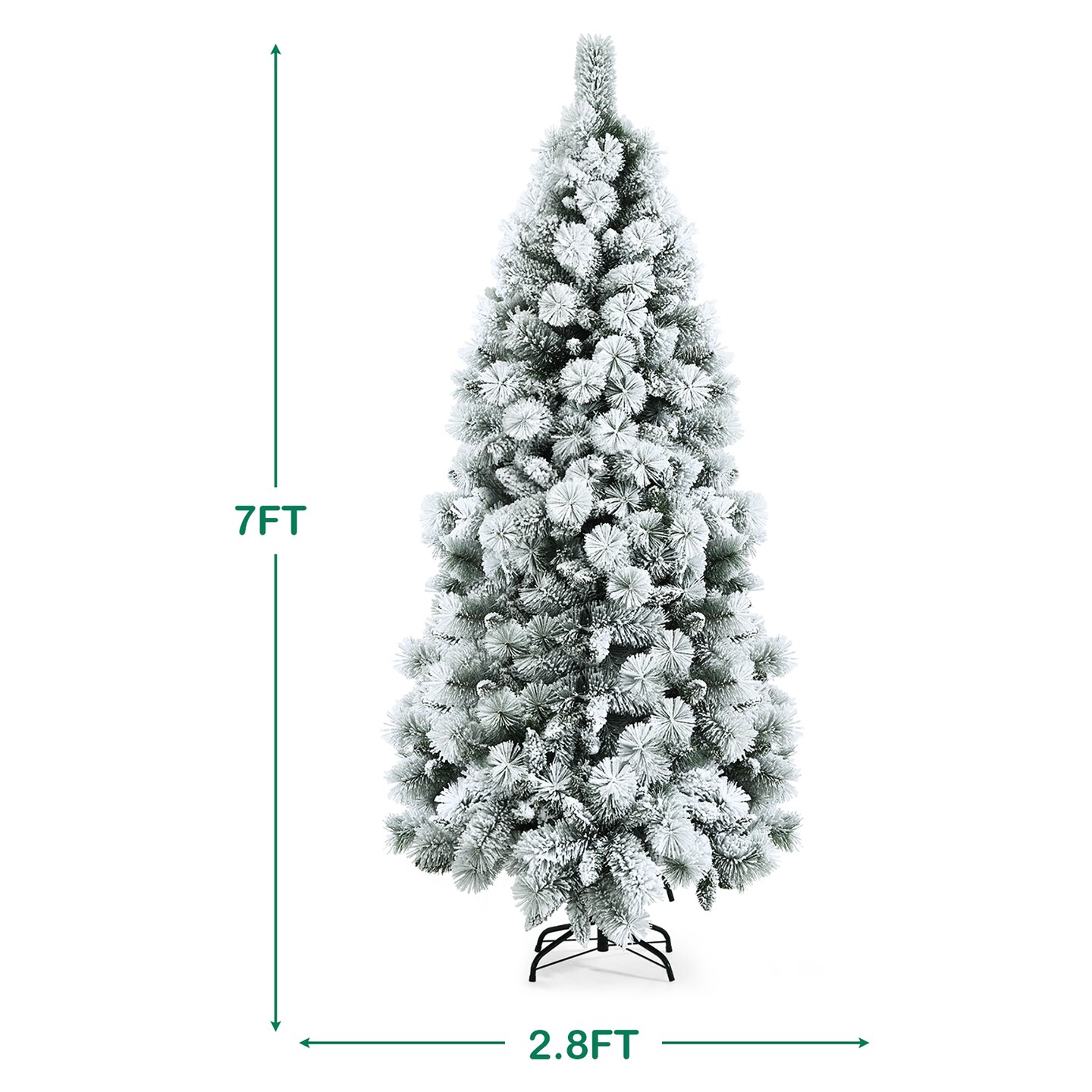 Costway 5ft/6ft/7ft Snow Flocked Hinged Artificial Slim Christmas Tree with Pine Needles