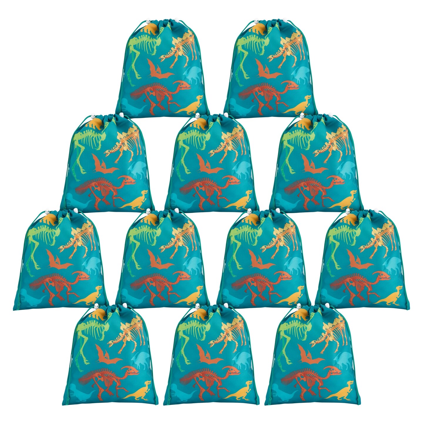 12 Pack Drawstring Dinosaur Goodie Bags for Kids Birthday Themed Party Favors (12 x 10 In)